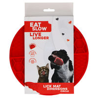 Produktbild von Eat Slow Live Longer Leckmatte für Hunde aus Silikon in Rot mit 21 cm Durchmesser
