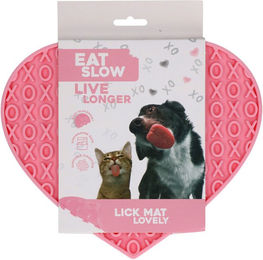 Eat Slow Live Longer Leckmatte in Herzform aus Silikon Rosa – Bild 1 von 4