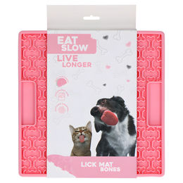 Produktbild von Eat Slow Live Longer Schleckmatte aus Silikon mit Knochenform Rosa 21 x 21 cm