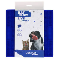Produktbild von Eat Slow Live Longer Schleckmatte aus Silikon mit Knochenmotiv Blau 21 x 21 cm