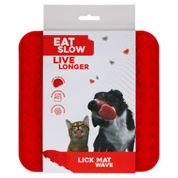 Produktbild von Eat Slow Live Longer Schleckmatte aus Silikon mit Welle in Rot 20 x 20 cm