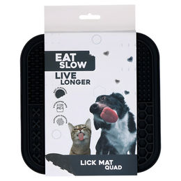Produktbild von Eat Slow Live Longer Schleckmatte Quartett aus Silikon in Anthrazit 20 x 20 cm
