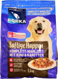 Edeka Saftige Happen Hundefutter Rind und Karotten Halbfeucht Komplett-Mahlzeit 5 x 1,5 kg Beutel – Bild 1 von 5