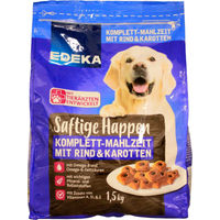 Produktbild von Edeka Saftige Happen Hundefutter Rind und Karotten Halbfeucht Komplett-Mahlzeit 5 x 1,5 kg Beutel