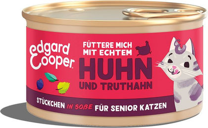 Produktbild von Edgard & Cooper Hundefutter Senior Stückchen in Sauce Truthahn und Huhn ohne Zucker 18x85g - 18 x 85 g
