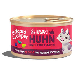 Edgard & Cooper Hundefutter Senior Stückchen in Sauce Truthahn und Huhn ohne Zucker 6x85g – Bild 1 von 2