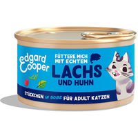 Produktbild von Edgard & Cooper Hundefutter Stückchen in Soße Lachs und Huhn Adult ohne Zucker 6x85g