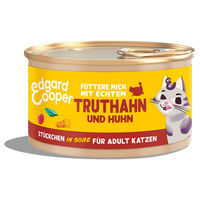 Produktbild von Edgard & Cooper Katzen Nassfutter Stückchen in Soße Adult Truthahn und Huhn Getreidefrei Ohne Zucker 85 g - 18 x 85 g