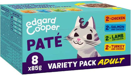 Edgard & Cooper Katzenpastete für erwachsene Katzen Huhn Lachs Lamm Truthahn Getreidefrei ohne Zucker 8 x 85 g – Bild 1 von 2