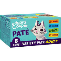Produktbild von Edgard & Cooper Katzenpastete für erwachsene Katzen Huhn Lachs Lamm Truthahn Getreidefrei ohne Zucker 8 x 85 g