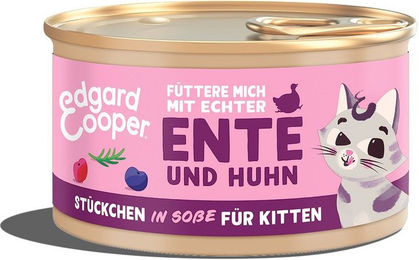 Produktbild von Edgard & Cooper Kitten Stückchen in Sauce Ente und Huhn ohne Zucker 6x85g