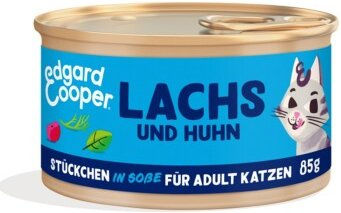Produktbild von Edgard & Cooper Nassfutter Katze Adult Stückchen in Soße Lachs und Huhn getreidefrei ohne Zucker 72x85 g - 72 x 85 g