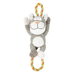 Edupet Dog Love Hundespielzeug im Katzen Design mit Tau und Quietschfunktion in Grau und Weiß – Bild 1 von 5