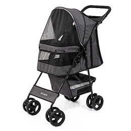 EDUPET Hundewagen Haustierbuggy Grau für kleine bis mittlere Hunde mit Doppelrädern und Staufach – Bild 1 von 7