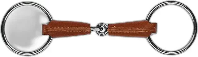 Produktbild von Ekkia Lederbeschichtetes 2-Ring-Gebiss für Pferde aus Edelstahl in Braun und Bunt