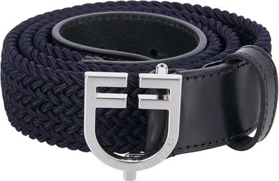 Produktbild von Elastischer Gürtel für Damen von Equestro mit Lederlogo-Schließe in Blau 70 cm