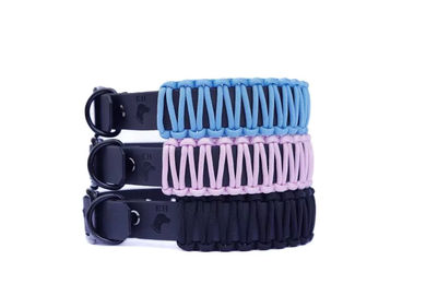 Produktbild von Elbhunde Biothane Paracord Halsband und Classic Leine Black Edition Schwarz Größe L waterproof für große Hunde