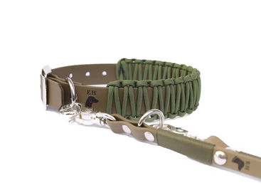 Produktbild von Elbhunde Biothane Paracord Halsband und Classic Leine Set XS Grün Waterproof