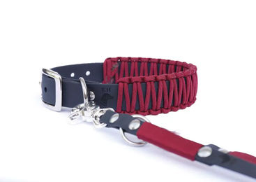 Produktbild von Elbhunde Biothane Paracord Halsband und Leine Set Berry Rot Größe M wasserfest