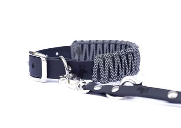 Produktbild von Elbhunde Biothane Paracord Halsband und Leine Set Reflektierend Grau Größe M Waterproof