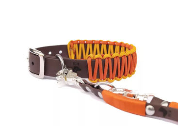 Produktbild von Elbhunde Biothane Paracord Halsband und Leine Set Sunset Orange XS waterproof für Welpen