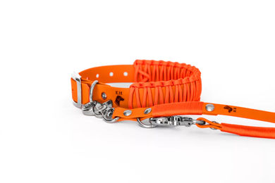 Elbhunde Biothane Paracord Halsband und Umhängeleine Set KISS ME NEONorange Größe S waterproof – Bild 1 von 1