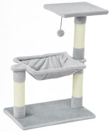 Elegant Katzenbaum Grau mit 3 Kratzstämmen aus Natursisal, Plattform, Hängematte und Ball, 50 x 26 x 70 cm – Bild 1 von 1