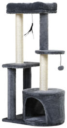 Elegant Katzenbaum in Grau mit Kratzstämmen aus Natursisal, Aktivitätszentrum, Katzenhöhle, Plattformen und 2 Hängespielzeugen – Bild 1 von 1