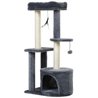 Produktbild von Elegant Katzenbaum in Grau mit Kratzstämmen aus Natursisal, Aktivitätszentrum, Katzenhöhle, Plattformen und 2 Hängespielzeugen