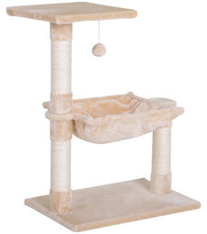 Elegant Katzenbaum mit 3 Kratzstämmen aus Natursisal, Plattform, Hängematte und Hängeball, Beige, 50 x 36 x 70 cm – Bild 1 von 1