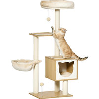 Produktbild von Elegant Katzenbaum mit Kratzstämmen, Katzenhaus, Hängematte und Korb mit abnehmbaren Kissen, 126 cm hoch, naturbeige Sisal