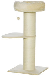 Elegant Katzenbaum mit Kratzstamm aus Natursisal, 2 Plattformen, Beobachtungskorb, Hängeball und Plüschtier in Beige – Bild 1 von 1