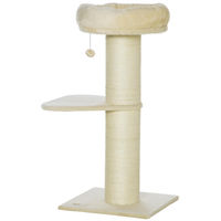 Produktbild von Elegant Katzenbaum mit Kratzstamm aus Natursisal, 2 Plattformen, Beobachtungskorb, Hängeball und Plüschtier in Beige