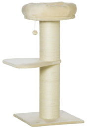 Elegant Katzenbaum mit Kratzstamm aus Natursisal, 2 Plattformen, Beobachtungskorb und Spielzeug in Beige – Bild 1 von 1