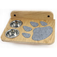 Produktbild von Elegante hängende Futterstation für Haustiere aus Holz mit Edelstahlschüssel in Braun und Silber 40cm x 29cm