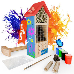 Eli Insektenhotel Bausatz aus Holz zum Bemalen für Kinder inklusive Farben Pinsel und Schablonen – Bild 1 von 10