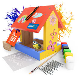 Eli Vogelhaus Bausatz aus Holz zum Bemalen für Kinder inklusive Hammer, Farben und Schablonen – Bild 1 von 9