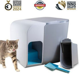 elly&bruce Cloou Katzentoilette XL Haubentoilette geschlossen Grau Weiß mit Schaufel und Eimer – Bild 1 von 8
