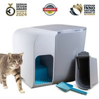 Produktbild von elly&bruce Cloou Katzentoilette XL Haubentoilette geschlossen Grau Weiß mit Schaufel und Eimer