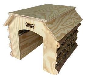 Produktbild von Elmato Heuraufe Heuschober aus Naturholz mit Futterstelle für Kaninchen, Meerschweinchen und Hamster 33x30x26cm