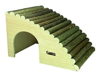 Elmato Natur Nagervilla aus Holz mit Rindendach und Treppe als Nagerhaus für Meerschweinchen, Hamster und Mäuse – Bild 1 von 2