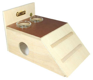 Elmato Snackbar Nagerhaus aus Holz mit Futterplatz und 2 Glasnäpfen für Hamster und Mäuse 25x15x10cm – Bild 1 von 3