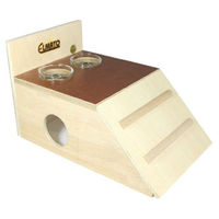Produktbild von Elmato Snackbar Nagerhaus aus Holz mit Futterplatz und 2 Glasnäpfen für Hamster und Mäuse 25x15x10cm