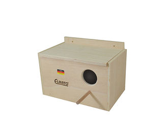 Elmato Wellensittich Nistkasten aus Naturholz mit Anflugstange und Nestmulde – Bild 1 von 2