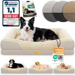 Produktbild von ELONEO Orthopädisches Hundebett aus Plüsch in Beige Größe M