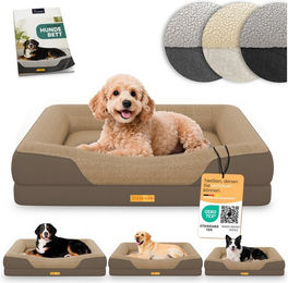 ELONEO Orthopädisches Hundebett aus Sherpa-Fleece und Sofastoff in Braun, Gelenkschonend und Waschbar – Bild 1 von 5