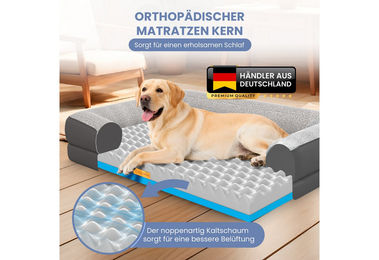 ELONEO Orthopädisches Hundebett aus Sherpa-Fleece und Sofastoff in Grau – Bild 1 von 5