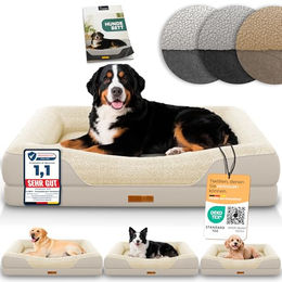 ELONEO orthopädisches Hundebett für große Hunde mit Memory Foam in Beige, 122x89x20cm – Bild 1 von 9