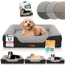 ELONEO Orthopädisches Hundebett für kleine Hunde mit Memory Foam und Fleece in Schwarz oder Grau Größe L – Bild 1 von 13