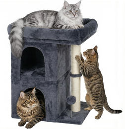 Elzusha Katzenbaum mit zwei Katzenhäusern und großem Liegeplatz Dunkelgrau 61 cm hoch – Bild 1 von 1